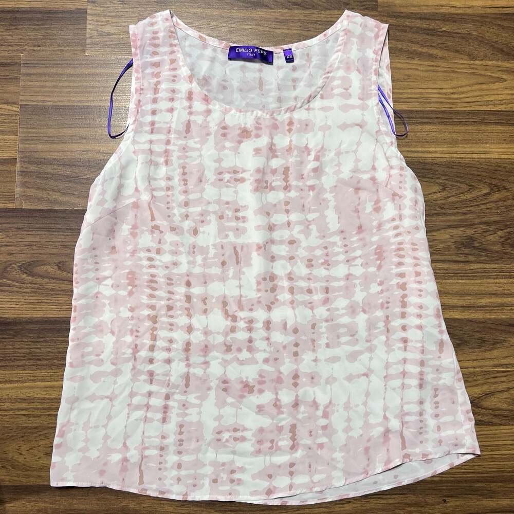 Emilio Pepe Italy Women's Pink and White Tie-Dye Sleeveless Chiffon Tank Top